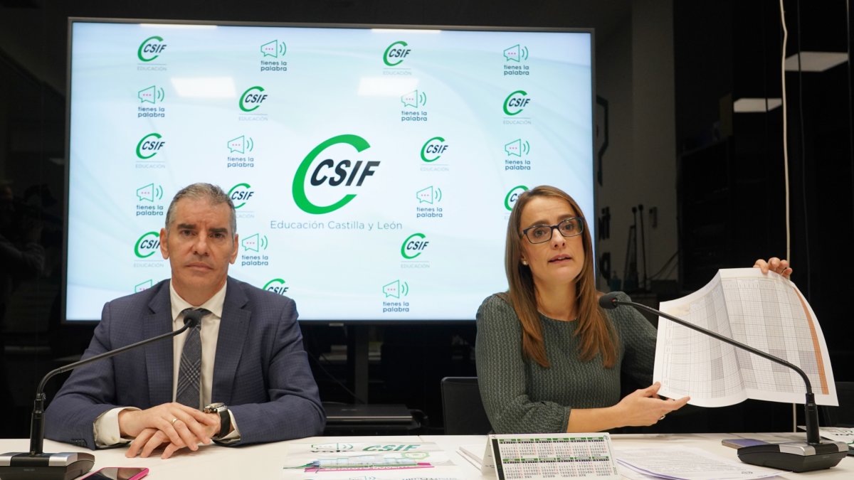 El presidente autonómico de CSIF Castilla y León, Benjamín Castro, y la presidenta del sector de Educación de CSIF Castilla y León, Isabel Madruga, presentan una petición a las Cortes de la modificación de la Ley de Carrera. ICAL