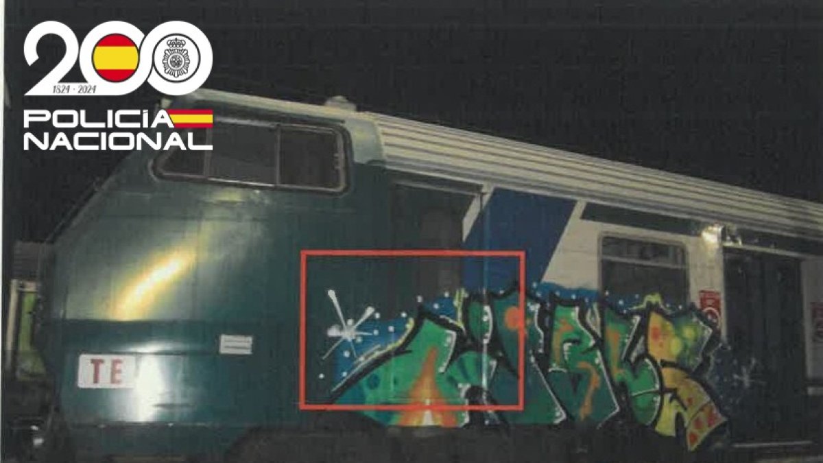 Uno de los trenes vandalizados por los tres grafiteros investigados.