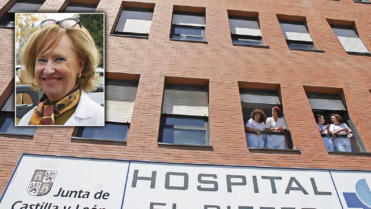 Imagen de archivo de la fachada del centro hospitalario berciano del pasado mayo, y foto de la gerente del hospital ponferradino Pilar Fernández.