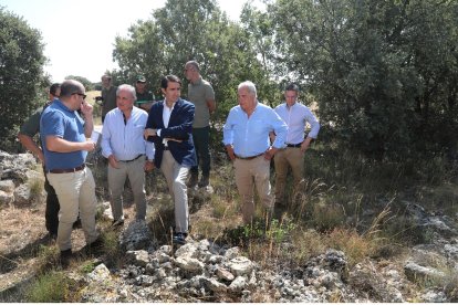 El consejero de Medio Ambiente, Vivienda y Ordenación del Territorio, Juan Carlos Suárez-Quiñones, presenta el proyecto de reintroducción del lince ibérico a los alcalde lazona de Astudillo y después visita la zona de suelta de linces