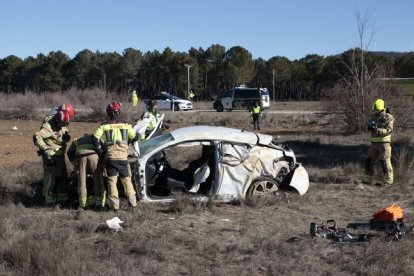 Accidente ocurrido en Fuentelsaz de Soria en febrero. / HDS / Gonzalo Monteseguro