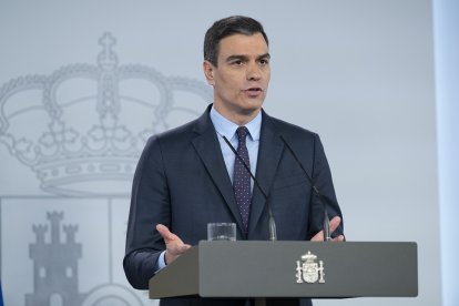 Pedro Sánchez, en una comparecencia en Moncloa sobre el coronavirus.