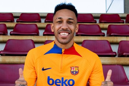 El jugador del F. C. Barcelona, Aubameyang.- E. M.