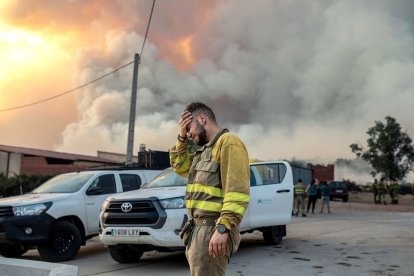 Un brigadista en el incendio de Losacio durante las labores de extinción. - E. PRESS