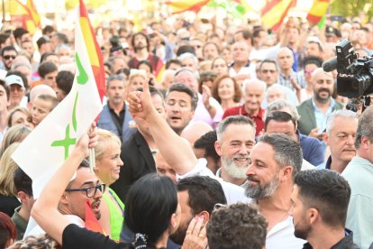 El presidente de Vox, Santiago Abascal, llega a Burgos en el marco de la precampaña electoral y bajo el lema 'Decide lo que importa'. ICAL