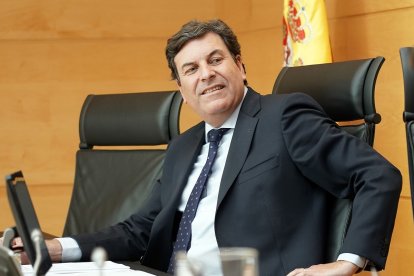 El consejero de Economía y Hacienda, Carlos Fernández Carriedo, durante su comparecencia ante las Cortes.- ICAL