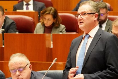 El consejero de Agricultura y Ganadería, Gerardo Dueñas, durante el pleno de las Cortes.- ICAL