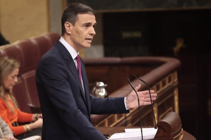 El presidente en funciones, Pedro Sánchez, durante su intervención en el debate de investidura.- ICAL