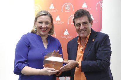 La consejera de Familia e Igualdad de Oportunidades, Isabel Blanco, recoge el premio otorgado a Castilla y León por la Asociación Estatal de Directoras y Gerentes de Servicios Sociales.- ICAL