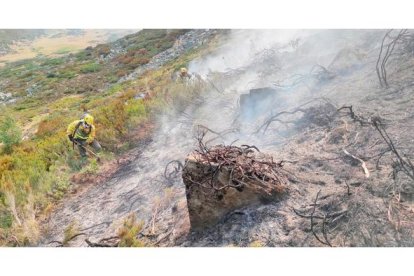 Un bombero forestal en el incendio de Boca de Huérgano. Ical