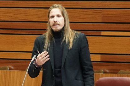 El procurador de Unidades Podemos Pablo Fernández, durante el pleno de las Cortes.- ICAL