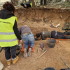 Labores de exhumación de los cuatro cuerpos enterrados en Adradas, Soria.