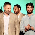 El presidente de VOX Santiago Abascal, junto al vicepresidente de la Junta Juan García-Gallardo y otros líderes del partido. ICAL