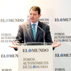 El presidente de la Junta de Castilla y León, Alfonso Fernández Mañueco, durante su intervención en el Foro de EL MUNDO 'La España Vertebrada'. E. M.