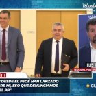 Luis Tudanca, en la sede de las Cortes en un momento de la entrevista en Cuatro.