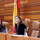 La vicepresidenta segunda socialista Ana Sánchez se despide del hemiciclo en la última sesión plenaria de la legislatura.