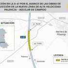 Las obras del AVE provocarán cortes parciales en la A-67 a la altura de Herrera de Pisuerga (Palencia) durante cinco meses.