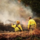 Dos agentes forestales en el operativo de un incendio de la provincia de León el pasado verano.