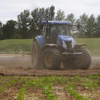 Un agricultor trabaja en el campo de cultivo con un tractor agrícola. / ECB