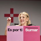 La candidata a la Presidencia del Gobierno por Sumar, Yolanda Díaz, participa en un acto de partido en Valladolid. -ICAL