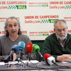 El coordinador autonómico de la Unión de Campesinos de Castilla y León (UCCL), Jesús González Palacín, y el coordinador provincial de UCCL, Valentín García Fraile.- ICAL