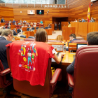 La procuradora socialista Laura Pelegrina con una camiseta del 'orgullo' en la segunda sesión del Pleno de las Cortes de Castilla y León.- ICAL