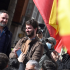 El presidente de Vox, Santiago Abascal y el candidato a la presidencia a las Cortes de Castilla y León, Juan García-Gallardo visitan Burgos.- ICAL
