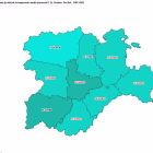 Mapa elaborado por la Aemet con los datos provisionales sobre las temperaturas registradas en Castilla y León en octubre de 2022. -EP