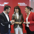El secretario del PSOE en Castilla y León, Luis Tudanca; la ministra de Igualdad, Ana Redondo y la vicepresidenta segunda de las Cortes de Castilla y León, Ana Sánchez. EUROPA PRESS