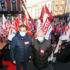 Los secretarios autonómicos de CCOO y UGT, Vicente Andrés y Faustino Temprano, participan en una concentraci?n con la que exigen el desbloqueo de la negociación colectiva y la derogación de la reforma labora. ICAL