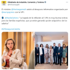 Imagen del tuit del Ministerio de Industria, con la presencia del ministro en el desayuno de Nadia Calviño.-E. M.