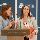 Las procuradoras del PSOE Patricia Gómez y Rosa Rubio presentan en plan anticirisis de su partido.- ICAL