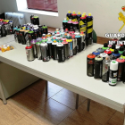 Botes de spray aprehendidos a los tres detenidos por realizar grafiti en material ferroviario en Cistierna (León). - GUARDIA CIVIL