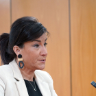 La secretaria de Organización del PSOECyL, Ana Sánchez, durante la rueda de prensa. ICAL
