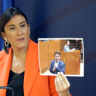 Ana Sánchez muestra una fotografía de Mañueco haciendo una peineta al salir de un pleno.- ICAL
