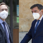 Gonzalo Robles y José Antonio Bermúdez, a la salida de los Juzgados de Salamanca tras declarar.- ICAL / E. M.
