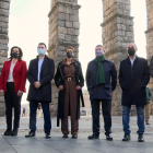 Tudanca posa con los presidentes socialistas frente al acueducto de Segovia.- E. PRESS