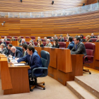 Parlamentarios del PP y de Vox votan durante el pleno de las Cortes.- ICAL