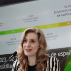 La viceconsejera de Acción Cultural, Mar Sancho, presenta el balance del impacto del turismo idiomático en Castilla y León en 2023.