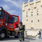 El Patronato del Alcázar lleva a cabo un simulacro de emergencias en el que se ponen a prueba los sistemas de extinción de incendios de la fortaleza, así como los procedimientos de actuación en caso de emergencia. ICAL .