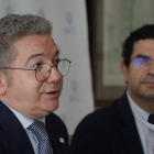 El presidente de Empresa Familiar de Castilla y León Pedro Palomo, junto al director, Eduardo Estévez, presenta el balance de sus dos años de mandato.