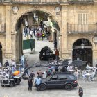 Grabación de una película en la plaza mayor de Salamanca. Foto de archivo