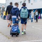 Alumnos en el primer día de vuelta a las aulas, en una imagen de un colegio de Soria.