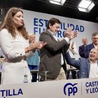 Ester Muñoz, Alfonso Fernández Mañueco y Miguel Tellado durante la clausura del Comité Ejecutivo y la Junta Directiva Autonómica del PPCyL