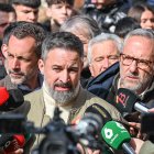 El presidente de Vox, Santiago Abascal, visita Lerma acompañado por el candidato a la Presidencia de la Junta, Carlos Pollán.