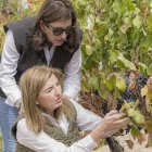 Carmen y Lourdes Martínez Zabala contemplan el viñedo ecológico