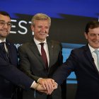 Adrián Barbón, Alfonso Rueda y Alfonso Fernández Mañueco