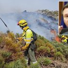 Efectivos luchan contra el fuego en Ávila. Arriba a la izquierda, Óscar Puente.