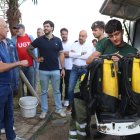 El secretario general de UGT, Pepe Álvarez; el secretario general de UGT Castilla y León, Óscar Lobo, y el secretario general de UGT Servicios Públicos, Tomás Pérez, se reúnen con la plantilla de lucha contra incendios forestales de la base de  Villaralbo (Zamora).
