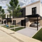 Recreación de la hilera de cuatro viviendas proyectadas en Tera Almarza (Soria).